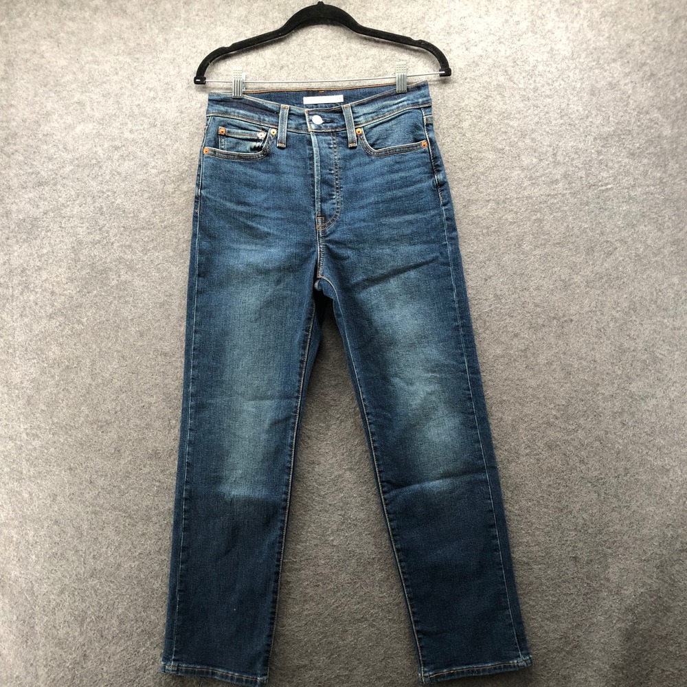 Levis Wedgie Straight Jeans Womens 28 Blue High Rise Button Fly Dark Indigo Wash
